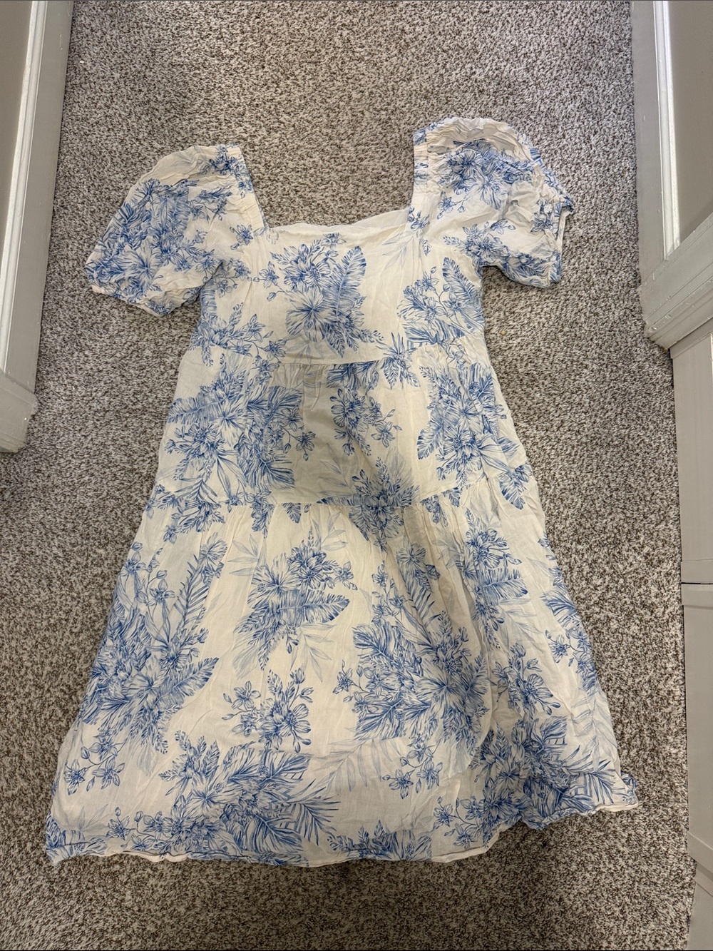 Old navy toile style square neck lined midi dress sz Large L